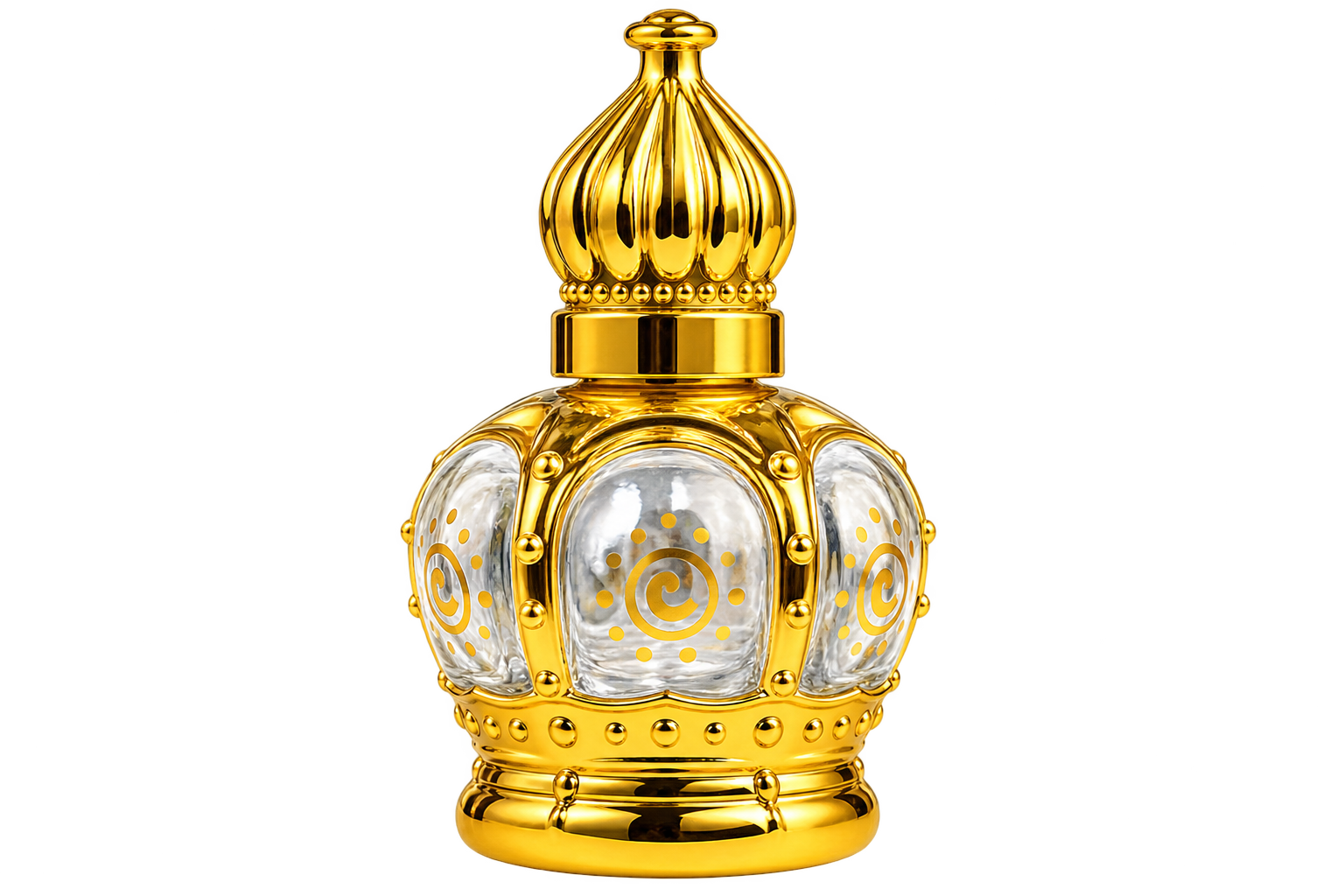 Golden Crown attar bottle with original gold and crystal detailing