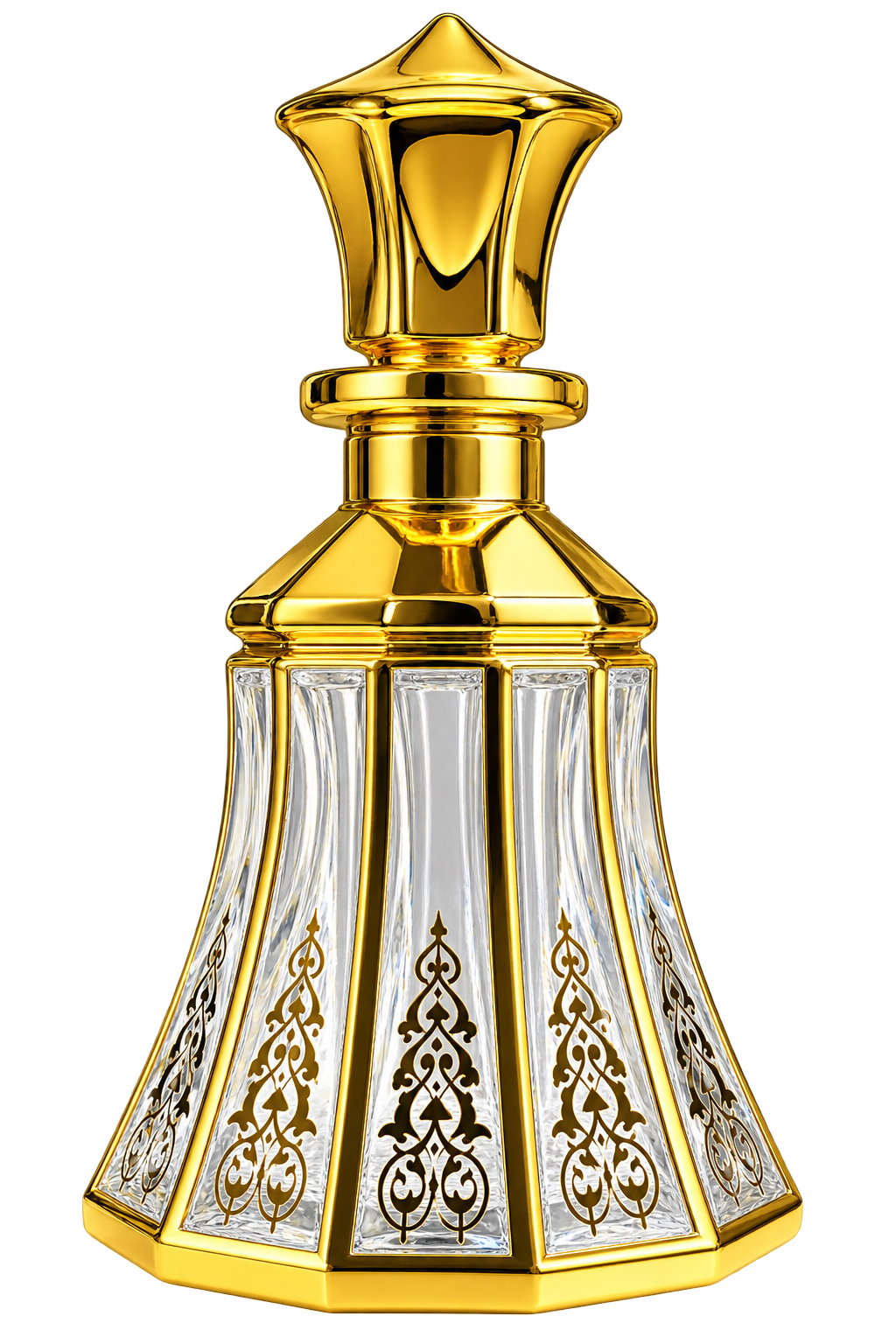 Golden Minaret attar bottle with original gold and crystal detailing