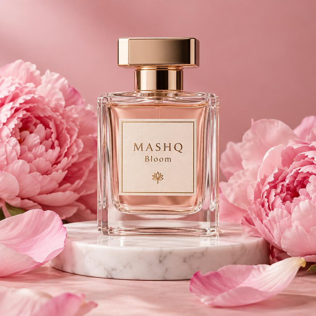 MASHQ Bloom fragrance concept with pink peony petals